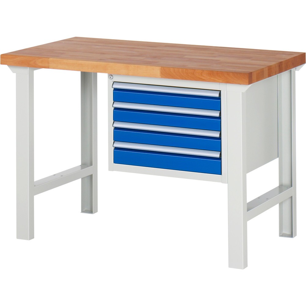 N° de l'image du produit 1 : RAU Établi série 7000, 1 caissons, HxlxP 840 x 1 250 x 700 mm, 4 tiroirs extractibles à 90% 4 x 90 mm, capacité de charge des tiroirs 100 kg