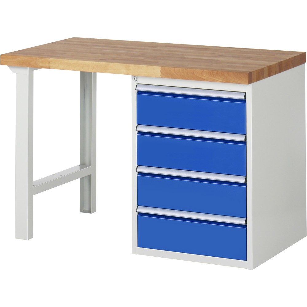 Produktabbildung Nr. 1: RAU Établi série 7000, HxlxP 890 x 1 250 x 700 mm, 1 caisson sous plateau à droite, avec 4 tiroirs