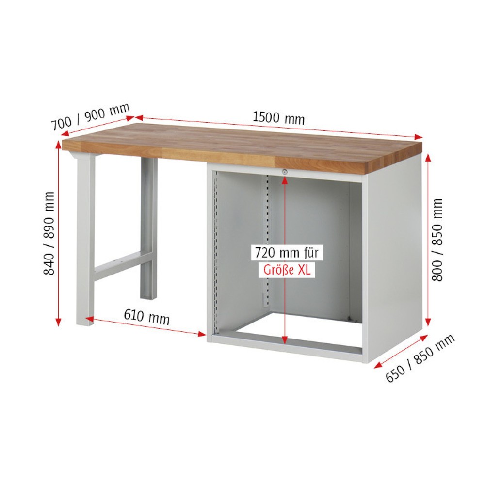 Produktabbildung Nr. 4: RAU Établi série 7000, 1 caissons, HxlxP 840 x 1 500 x 700 mm, 4 tiroirs extractibles à 100% 4 x 180 mm, capacité de charge des tiroirs 100 kg