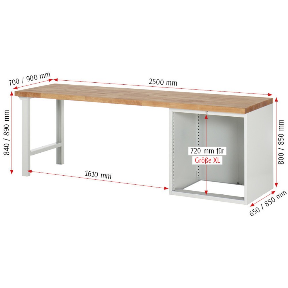 Produktabbildung Nr. 6: RAU Établi série 7000, 1 caissons, HxlxP 890 x 2 500 x 700 mm, 4 tiroirs extractibles à 100% 4 x 180 mm, capacité de charge des tiroirs 100 kg