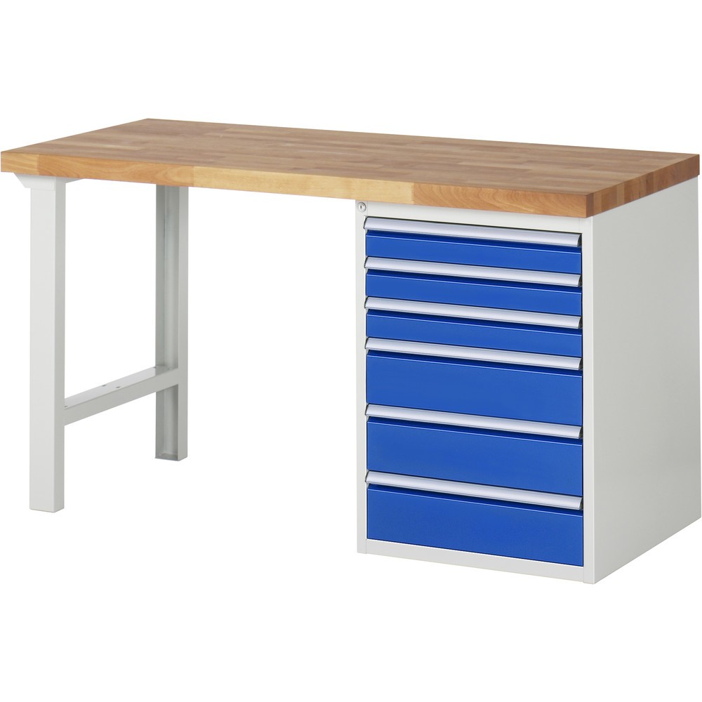 Illustration du produit: RAU Établi série 7000, HxlxP 890 x 1 500 x 700 mm, 1 caisson sous plateau à droite, avec 6 tiroirs