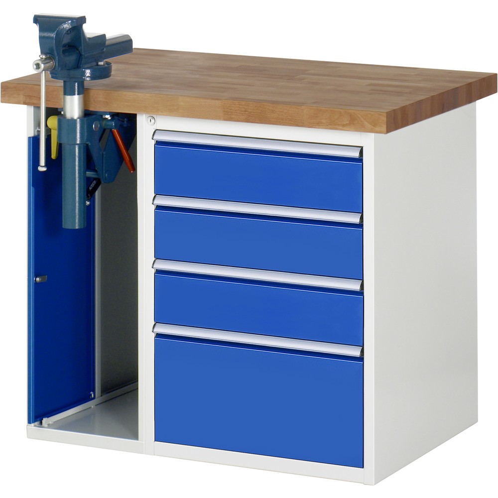 Illustration du produit: RAU Établi série 7000, 2 caissons, HxlxP 890 x 1 000 x 700 mm, 4 tiroirs extractibles à 100%, capacité de charge des tiroirs 100 kg