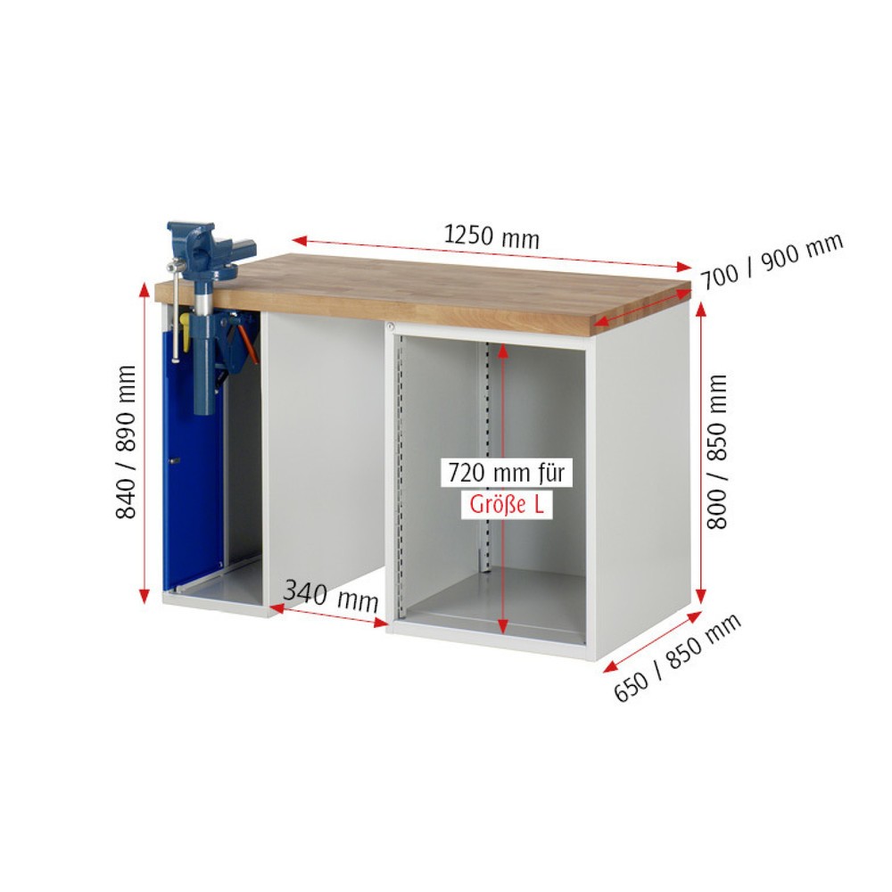 Produktabbildung Nr. 4: RAU Établi série 7000, 2 caissons, HxlxP 840 x 1 250 x 700 mm, 5 tiroirs 1 x 60 mm, 1 x 90 mm, 2 x 150 mm, 1 x 270 mm
