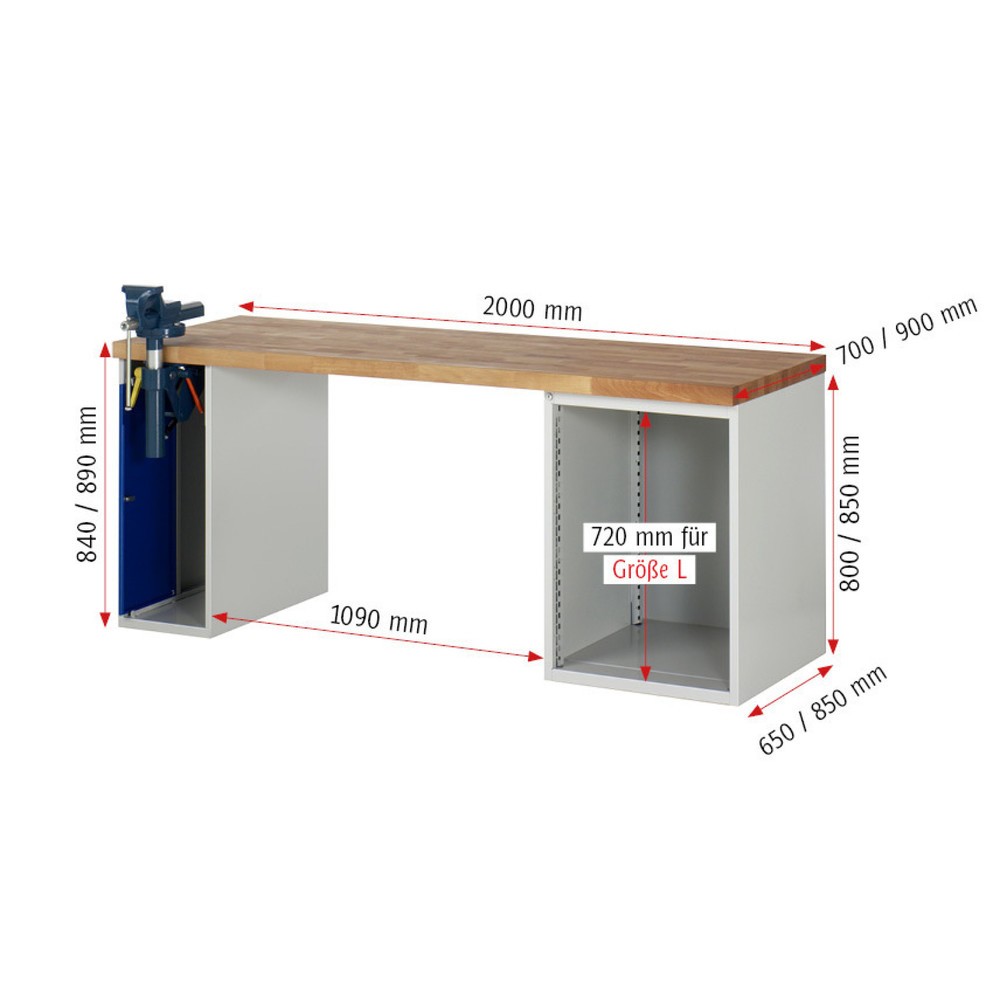 Produktabbildung Nr. 5: RAU Établi série 7000, 2 caissons, HxlxP 840 x 2 000 x 700 mm, 5 tiroirs 1 x 60 mm, 1 x 90 mm, 2 x 150 mm, 1 x 270 mm