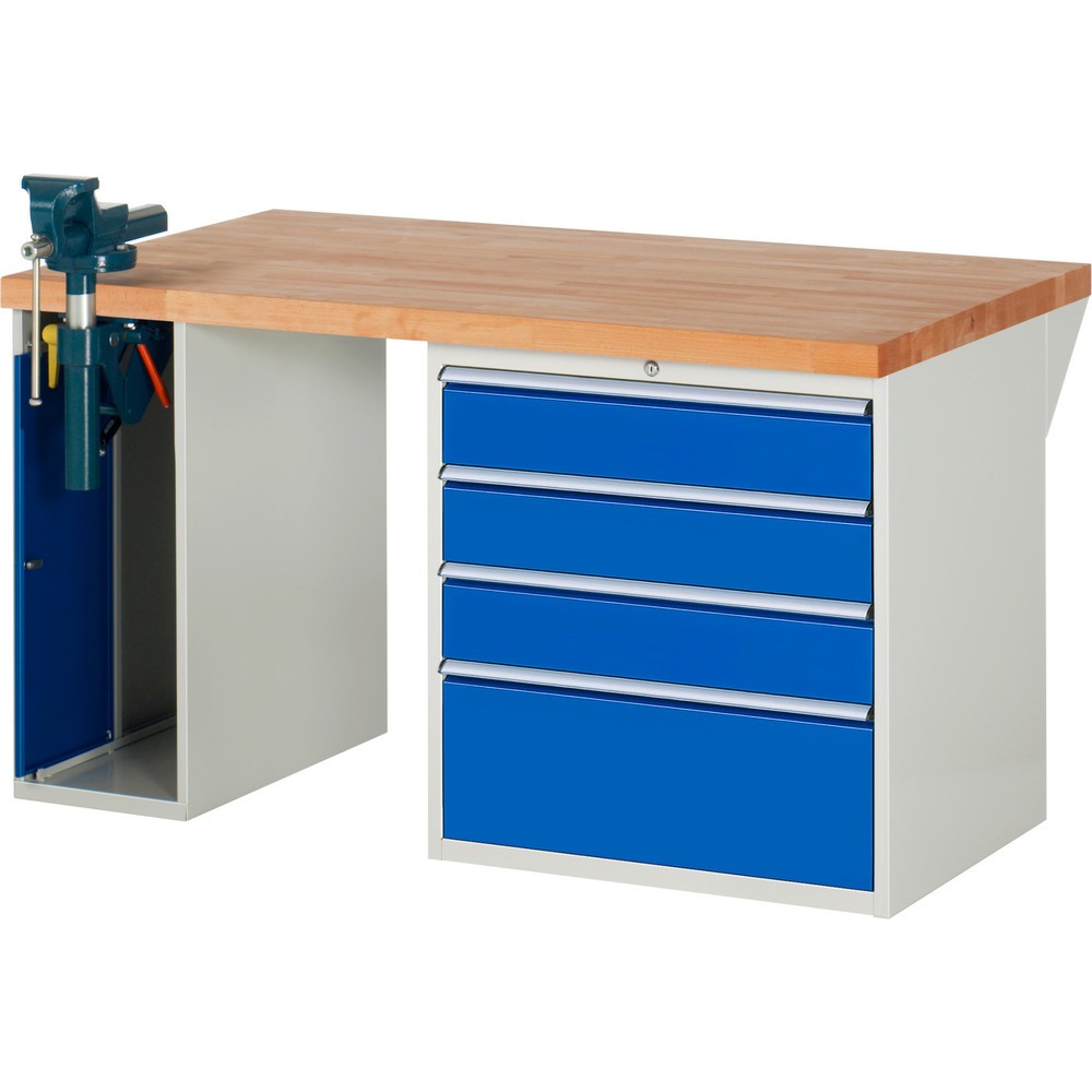 Illustration du produit: RAU Établi série 7000, 2 caissons, HxlxP 890 x 1 500 x 900 mm, 4 tiroirs extractibles à 100%, capacité de charge des tiroirs 75 kg