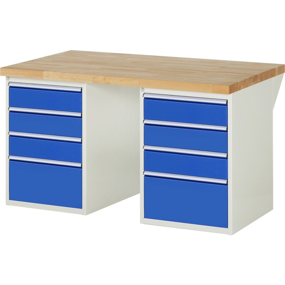 Produktabbildung Nr. 1: RAU Établi série 7000, HxlxP 890 x 1 500 x 900 mm, 2 caissons sous plateau, avec 4 tiroirs chacun