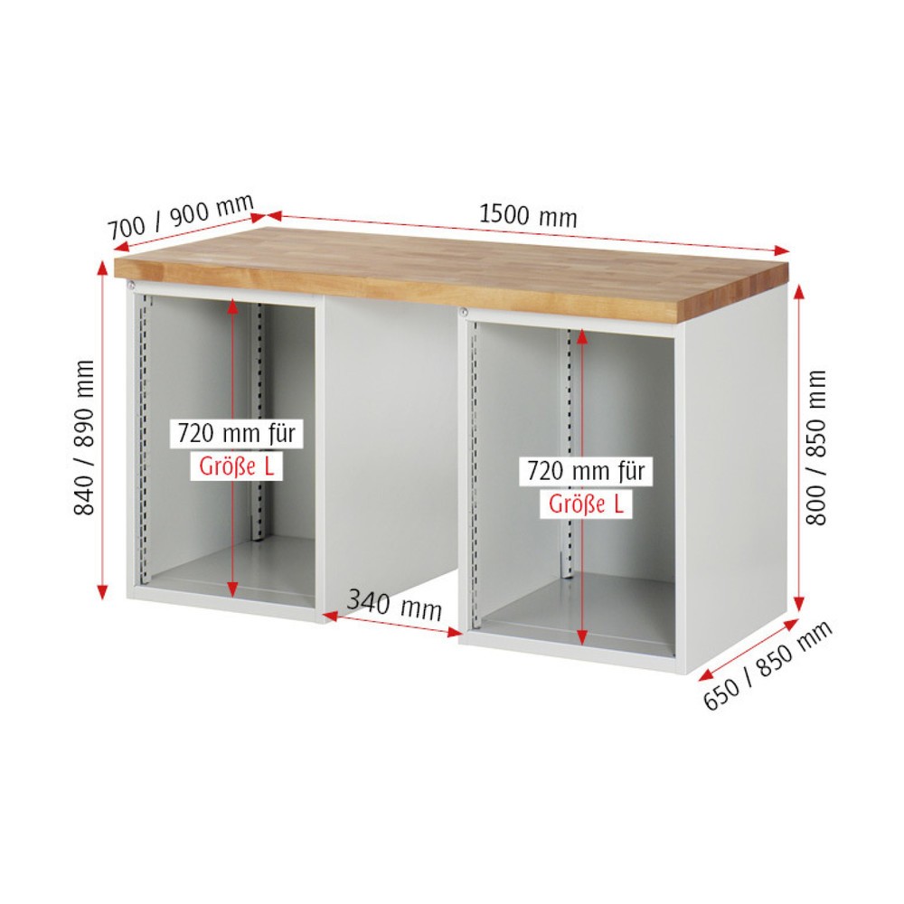 Produktabbildung Nr. 4: RAU Établi série 7000, 2 caissons, HxlxP 840 x 1 500 x 900 mm, 8 tiroirs extractibles à 90 % 3 x 150 mm, 4 x 180 mm, 1 x 270 mm