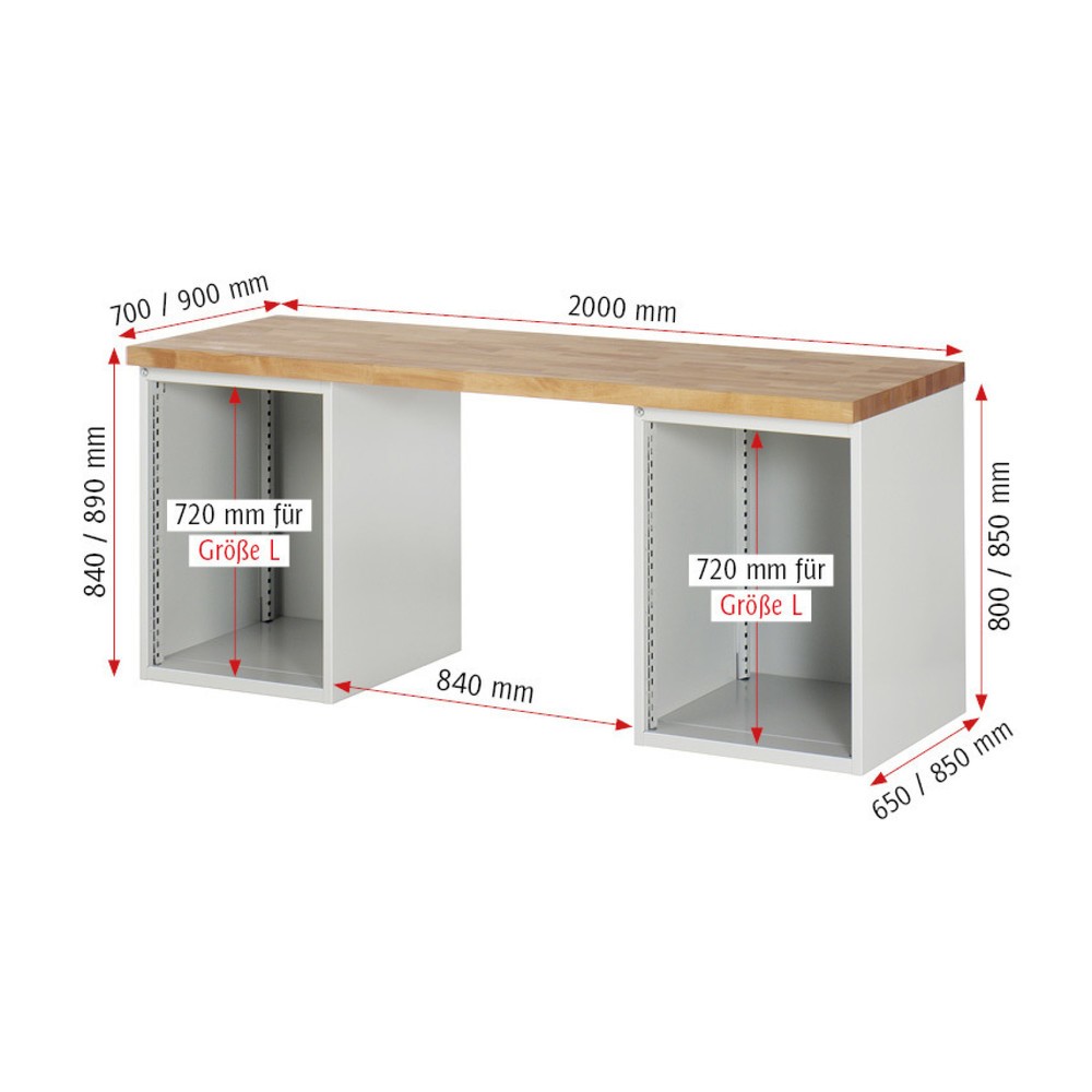 Produktabbildung Nr. 4: RAU Établi série 7000, 2 caissons, HxlxP 840 x 2 000 x 700 mm, 10 tiroirs 2 x 60 mm, 2 x 90 mm, 4 x 150 mm, 2 x 270 mm