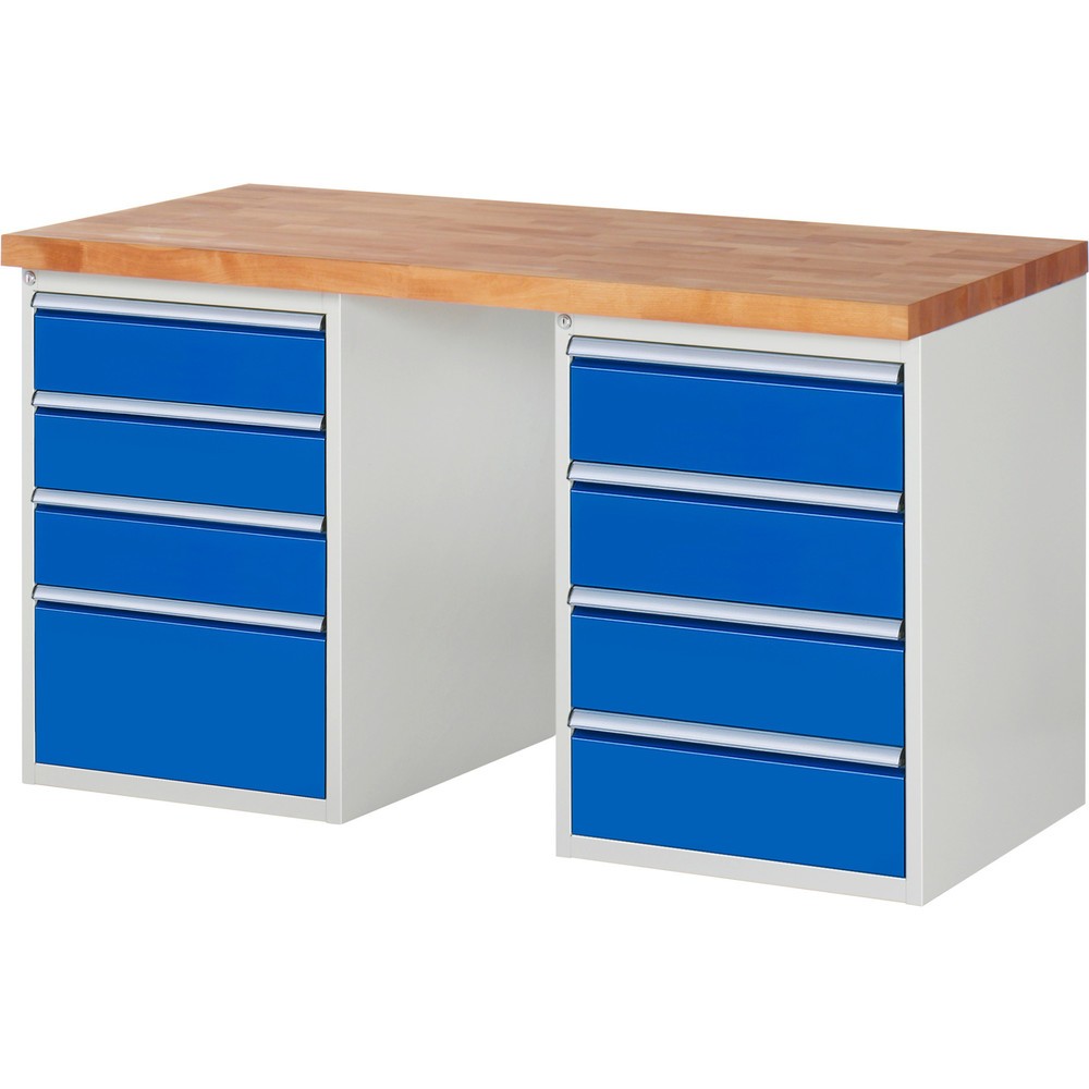 N° de l'image du produit 1 : RAU Établi série 7000, 2 caissons, HxlxP 890 x 1 500 x 700 mm, 8 tiroirs extractibles à 90 % 3 x 150, 4 x 180, 1 x 270 mm