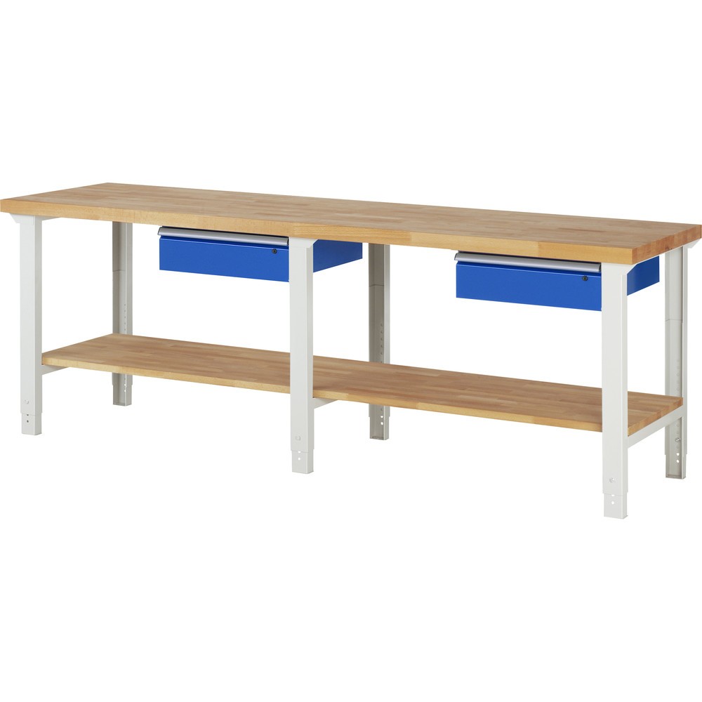 Illustration du produit: RAU Établi série 7000, HxlxP 790-1 140 x 2 500 x 700 mm, tablette inférieure, avec 2 tiroirs
