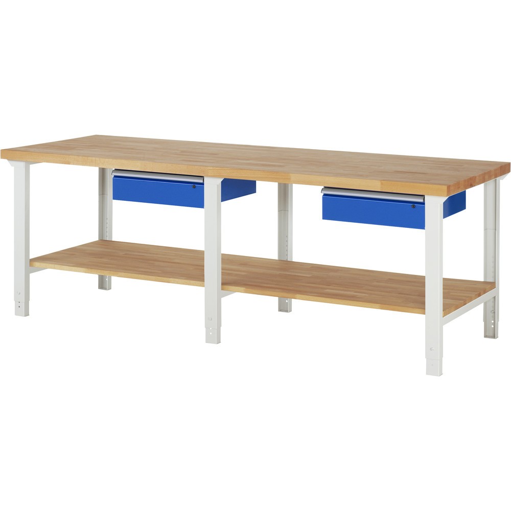 Illustration du produit: RAU Établi série 7000, HxlxP 790-1 140 x 2 500 x 900 mm, tablette inférieure, avec 2 tiroirs