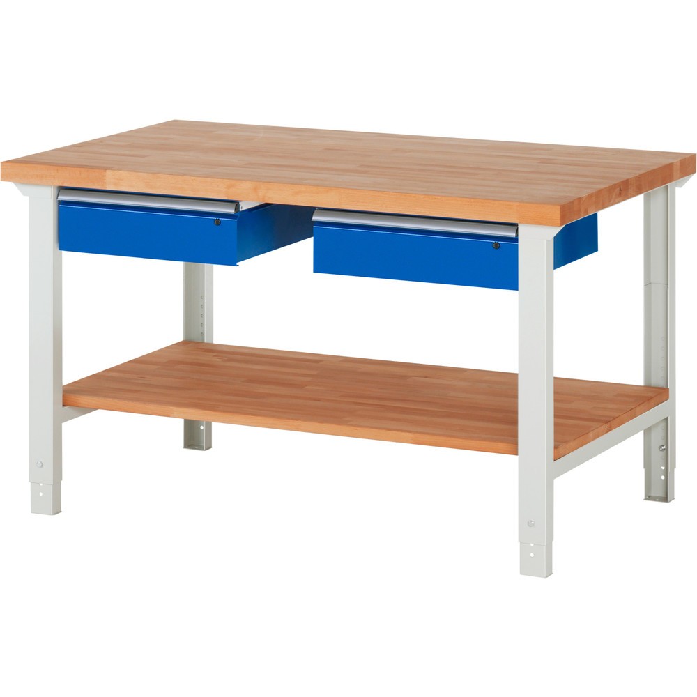 RAU Établi série 7000, 1 tablette en hêtre massif, HxlxP 790-1 140 x 1 500 x 900 mm, 2 tiroirs 2 x 150 mm N° de l'image du produit 1 : RAU Établi série 7000, 1 tablette en hêtre massif, HxlxP 790-1 140 x 1 500 x 900 mm, 2 tiroirs 2 x 150 mm