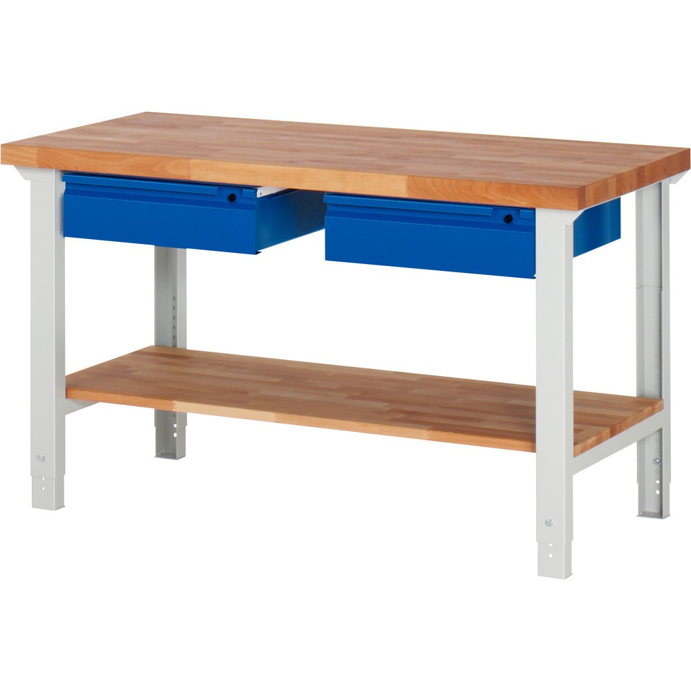Produktabbildung Nr. 1: RAU Établi série 7000, 1 tablette en hêtre massif, HxlxP 790-1 140 x 1 500 x 700 mm, 2 tiroirs 2 x 150 mm