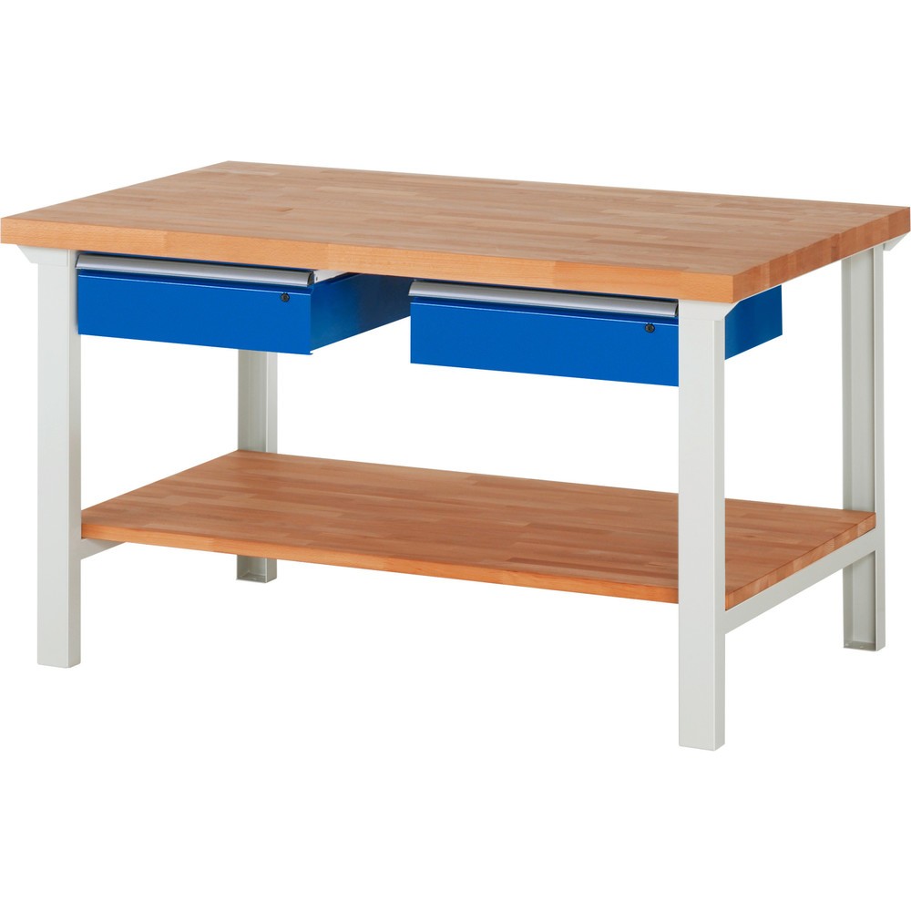 N° de l'image du produit 1 : RAU Établi série 7000, 1 tablette en hêtre massif, HxlxP 840 x 1 500 x 900 mm, 2 tiroirs 2 x 150 mm