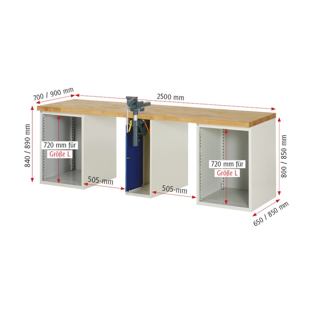 Produktabbildung Nr. 5: RAU Établi série 7000, 3 caissons, HxlxP 890 x 2 500 x 700 mm, 8 tiroirs 6 x 150 mm, 2 x 270 mm