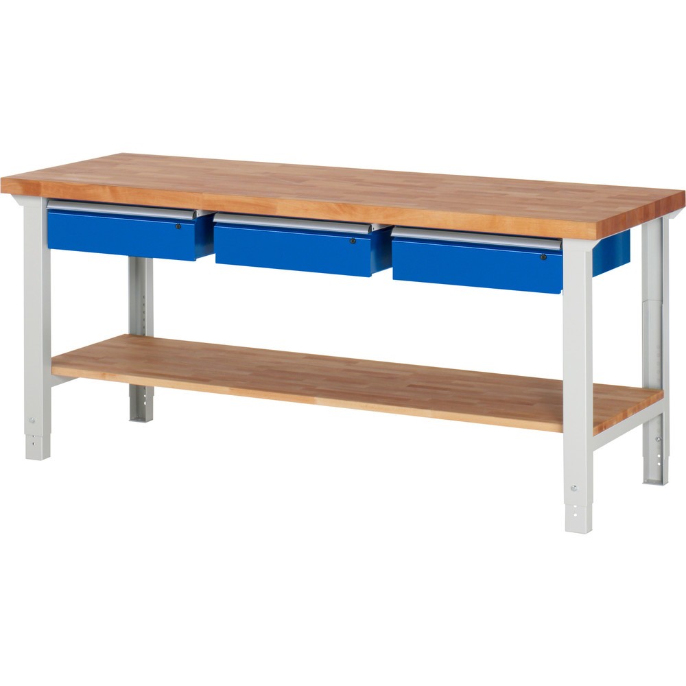 Produktabbildung Nr. 1: RAU Établi série 7000, 1 tablette en hêtre massif, HxlxP 790-1 140 x 2 000 x 700 mm, 3 tiroirs 3 x 150 mm