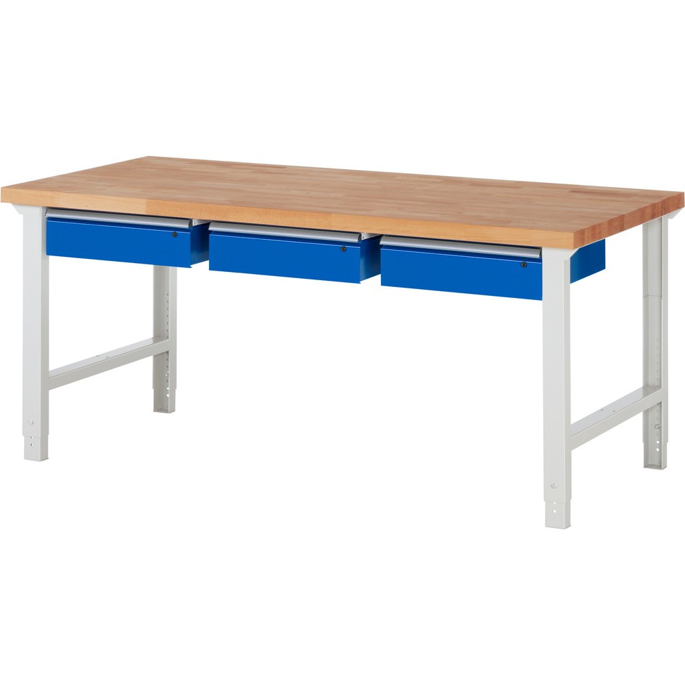 N° de l'image du produit 1 : RAU Établi série 7000, HxlxP 790-1 140 x 2 000 x 900 mm, 3 tiroirs 3 x 150 mm, capacité de charge du tiroir 50 kg