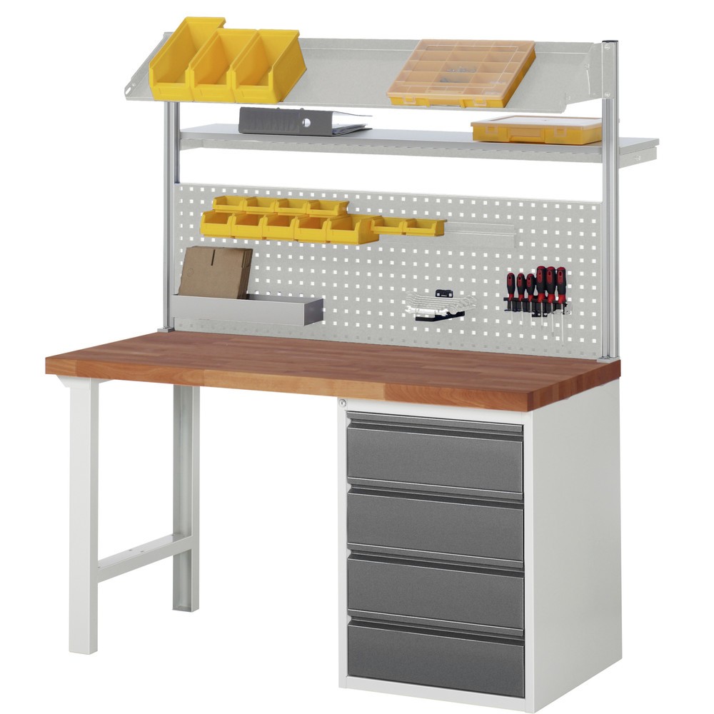 Produktabbildung Nr. 6: RAU Établi Série 7000, plan de travail en hêtre rouge massif, 2 caissons, HxlxP 890 x 1 500 x 700 mm, 8 tiroirs 8 x 180 mm