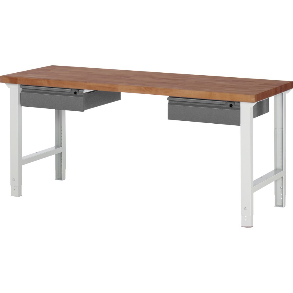Produktabbildung Nr. 1: RAU Établi Série 7000, plan de travail en hêtre rouge massif, 2 tiroirs, HxlxP 790-1 140 x 2 000 x 700 mm, 2 tiroirs