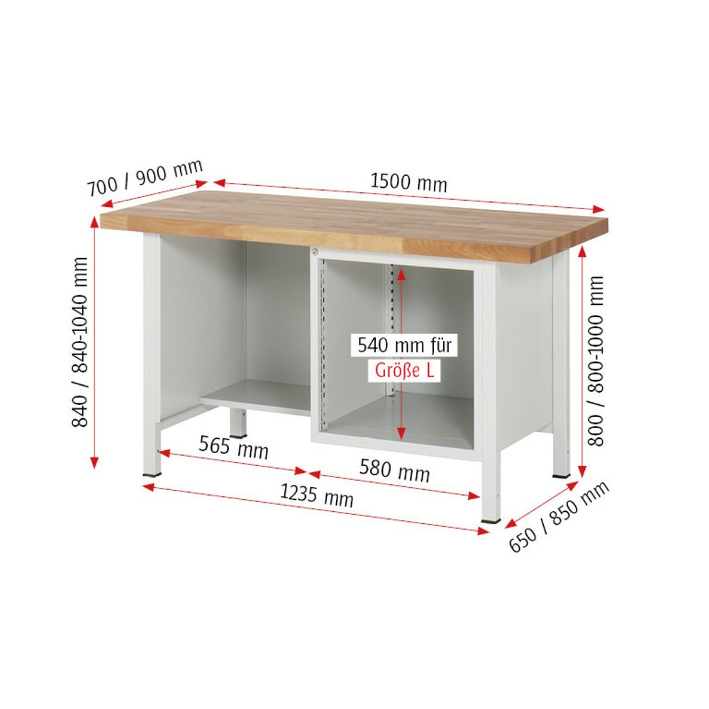 Produktabbildung Nr. 4: RAU Établi série 8000, 1 tablette, HxlxP 840 x 1 500 x 700 mm, 4 tiroirs extractibles à 90 %