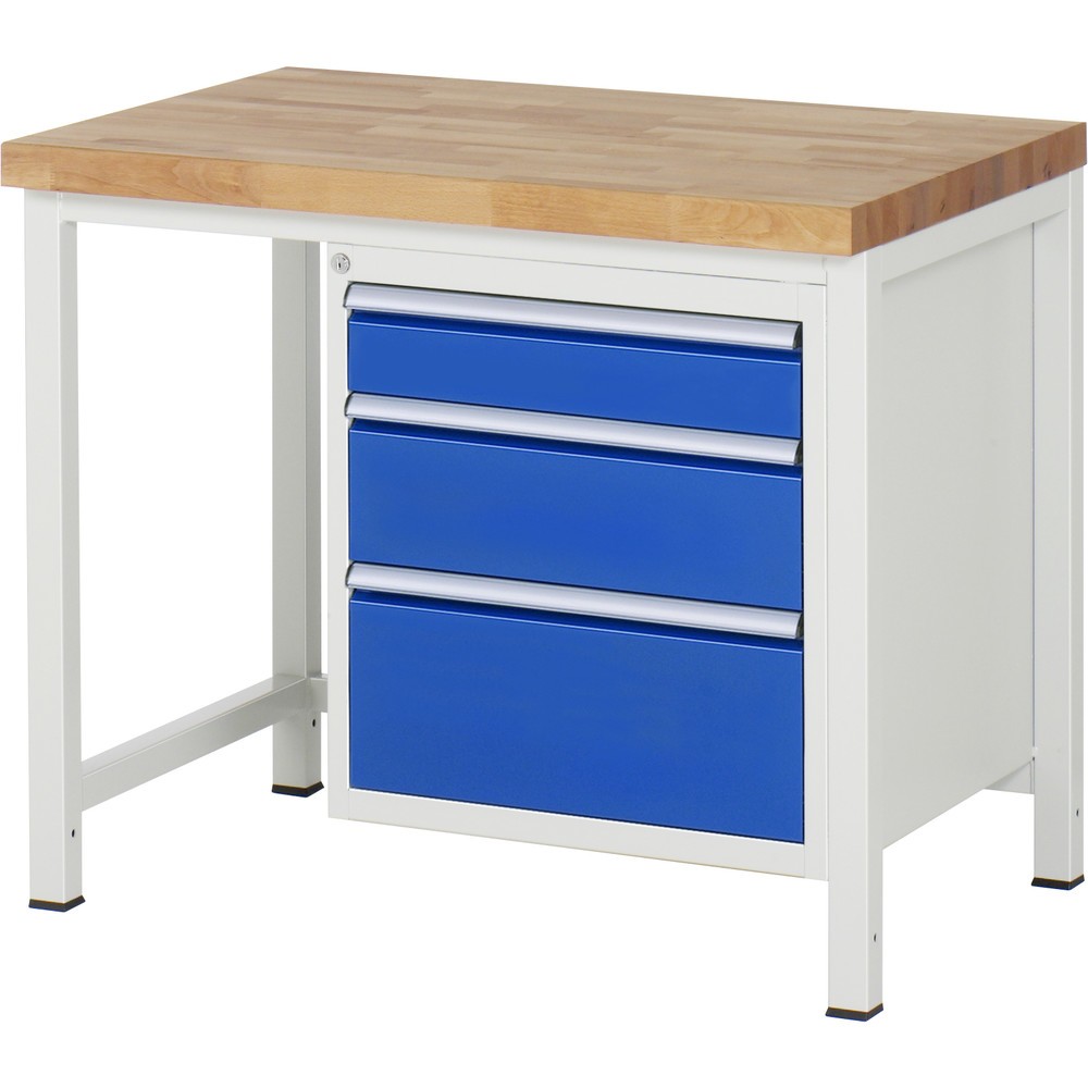 Produktabbildung Nr. 1: RAU Établi série 8000, HxlxP 840-1 040 x 1 000 x 700 mm, 1 caisson sous plateau à droite, avec 3 tiroirs