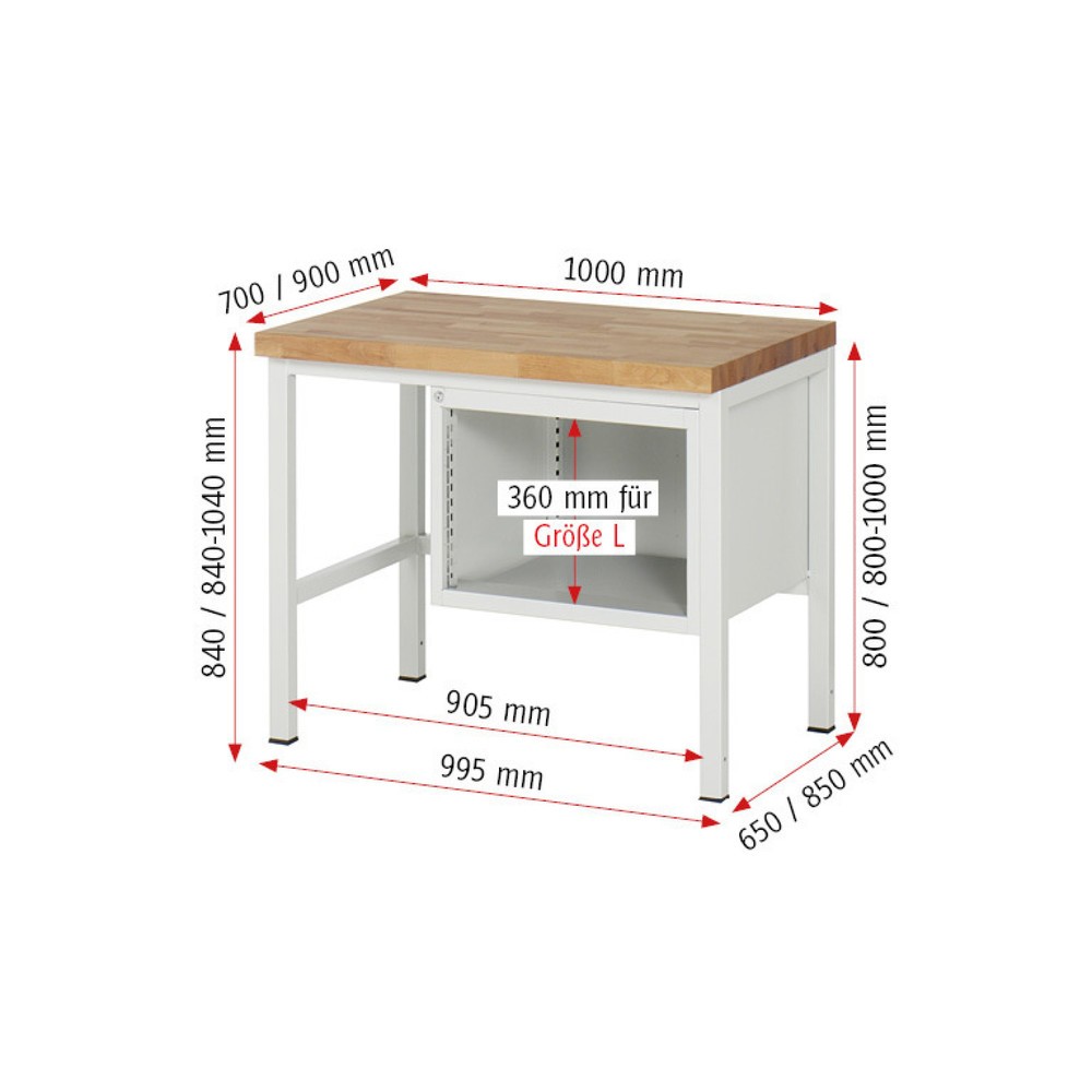 Produktabbildung Nr. 5: RAU Établi série 8000, HxlxP 840-1 040 x 1 000 x 900 mm, 2 tiroirs extractibles à 90 % 1 x 150, 1 x 210 mm, capacité de charge des tiroirs 100 kg
