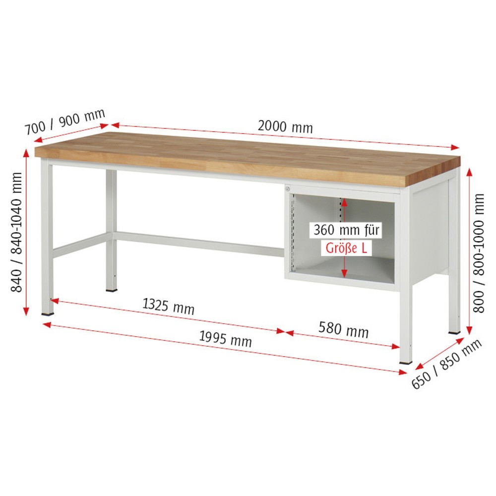 Produktabbildung Nr. 5: RAU Établi série 8000, HxlxP 840 x 2 000 x 700 mm, 4 tiroirs extractibles à 90 % 1 x 60, 2 x 90, 1 x 120 mm, capacité de charge des tiroirs 100 kg
