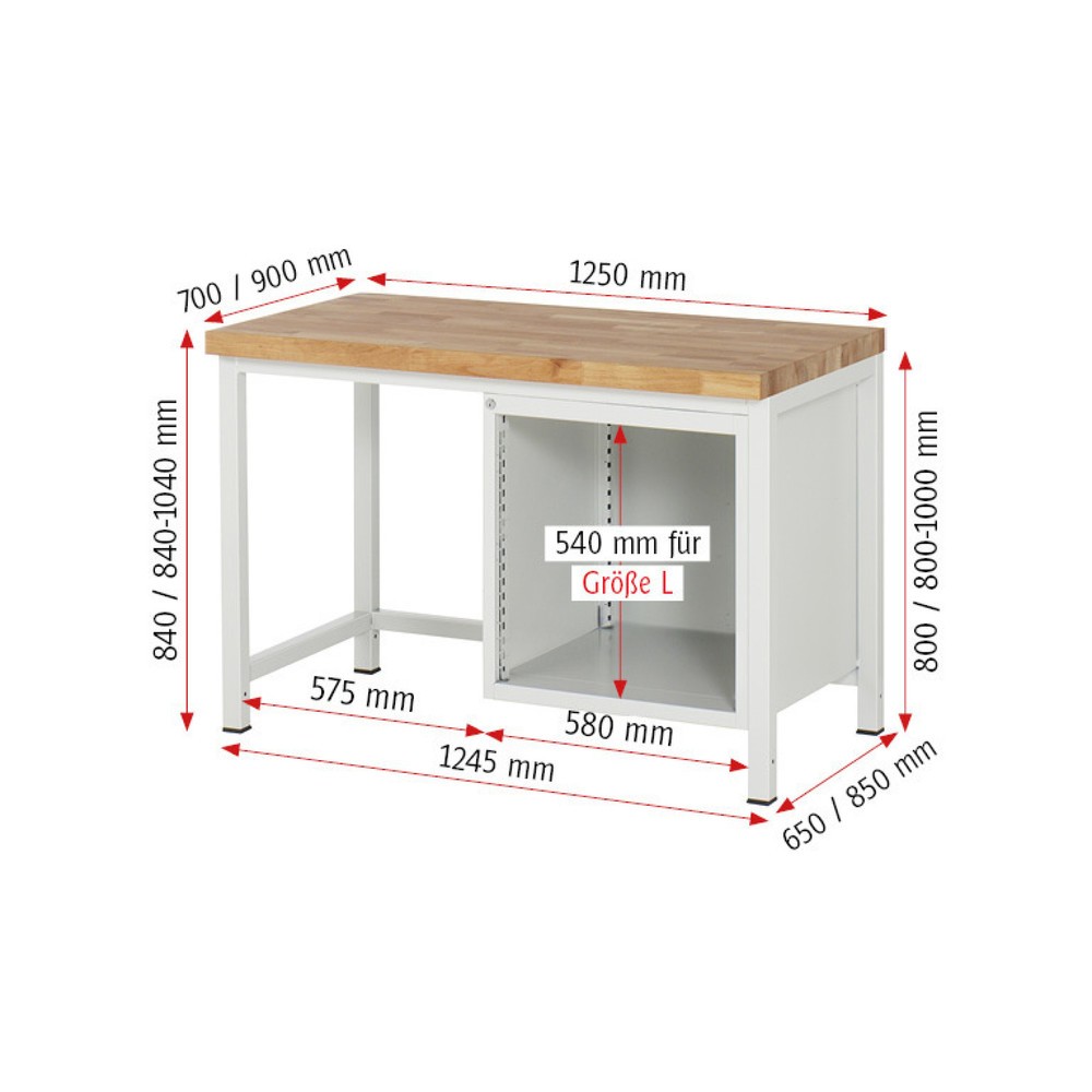 Produktabbildung Nr. 6: RAU Établi série 8000, HxlxP 840-1 040 x 1 250 x 700 mm, 5 tiroirs extractibles à 90 % 4 x 90, 1 x 180 mm, capacité de charge des tiroirs 100 kg