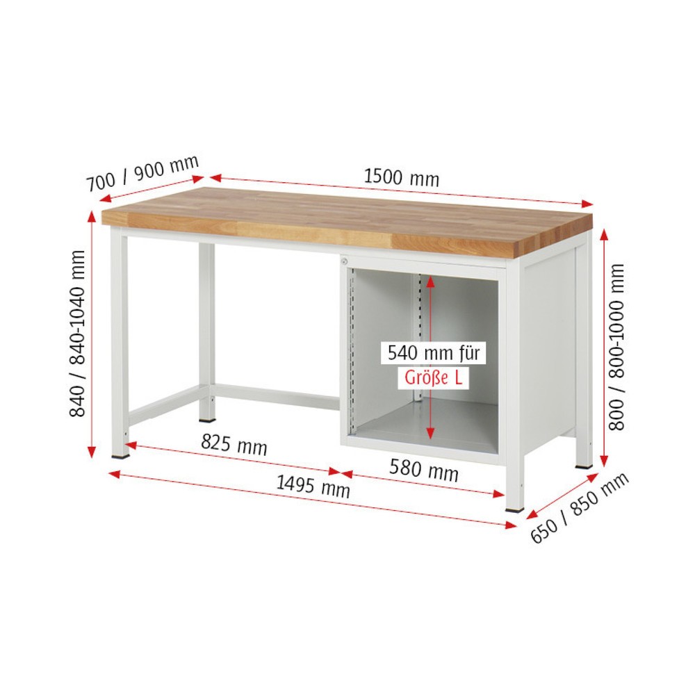 Produktabbildung Nr. 5: RAU Établi série 8000, HxlxP 840-1 040 x 1 500 x 900 mm, 2 tiroirs extractibles à 100 % 1 x 180, 1 x 360 mm, capacité de charge des tiroirs 100 kg