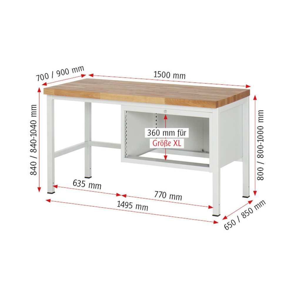 Produktabbildung Nr. 4: RAU Établi série 8000, HxlxP 840 x 1 500 x 900 mm, 4 tiroirs extractibles à 90 % 1 x 60, 2 x 90, 1 x 120 mm, capacité de charge des tiroirs 75 kg