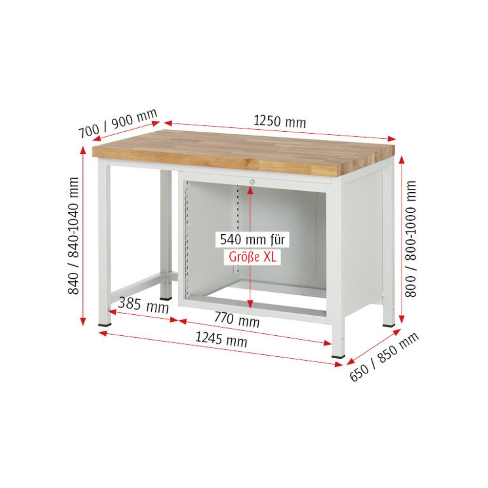 Produktabbildung Nr. 4: RAU Établi série 8000, HxlxP 840 x 1 250 x 700 mm, 2 tiroirs extractibles à 90 % 1 x 180, 1 x 360 mm, capacité de charge des tiroirs 75 kg