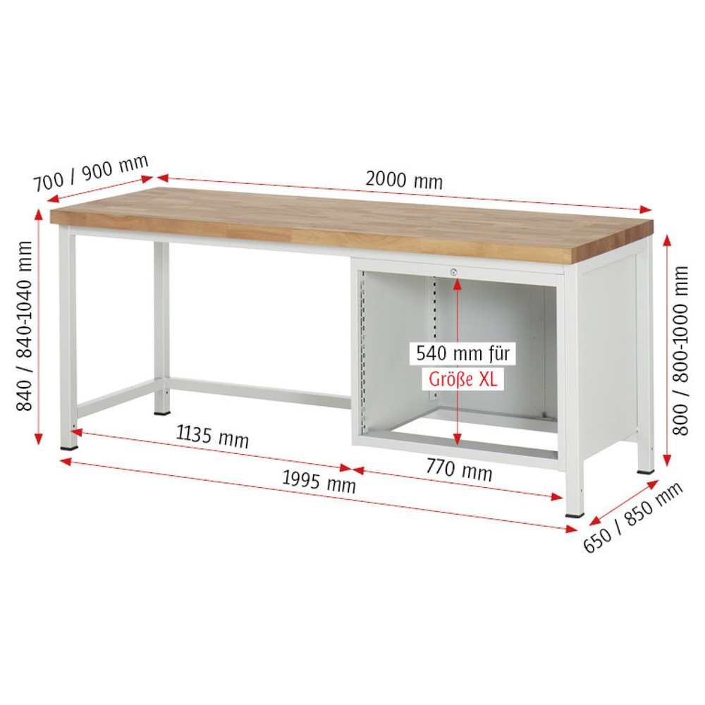 Produktabbildung Nr. 4: RAU Établi série 8000, HxlxP 840-1 040 x 2 000 x 900 mm, 2 tiroirs extractibles à 100 % 2 x 270 mm, capacité de charge des tiroirs 75 kg