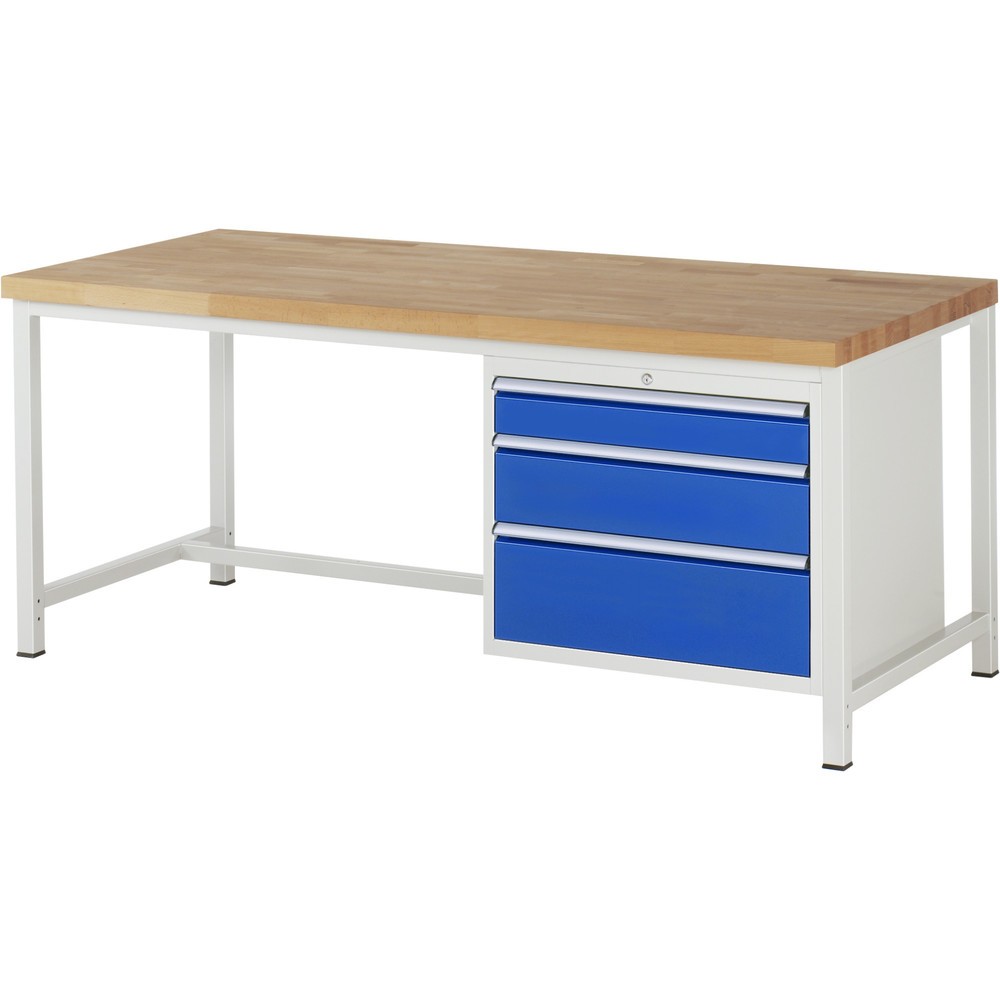 Produktabbildung Nr. 1: RAU Établi série 8000, HxlxP 840-1 040 x 2 000 x 900 mm, 3 tiroirs extractibles à 100 % 1 x 120, 1 x 180, 1 x 240 mm, capacité de charge des tiroirs 75 kg