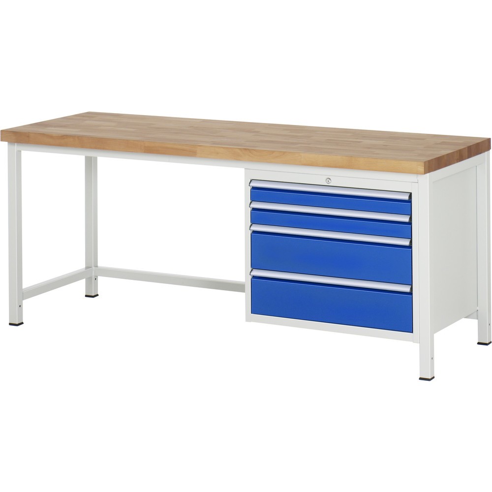 Produktabbildung Nr. 1: RAU Établi série 8000, HxlxP 840-1 040 x 2 000 x 700 mm, 4 tiroirs extractibles à 90 % 2 x 90, 2 x 180 mm, capacité de charge des tiroirs 75 kg