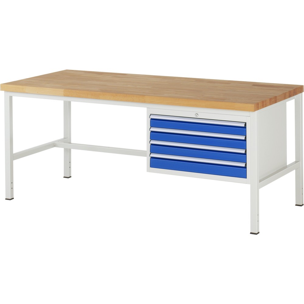 Produktabbildung Nr. 1: RAU Établi série 8000, HxlxP 840-1 040 x 2 000 x 900 mm, 4 tiroirs extractibles à 90 % 4 x 90 mm, capacité de charge des tiroirs 75 kg