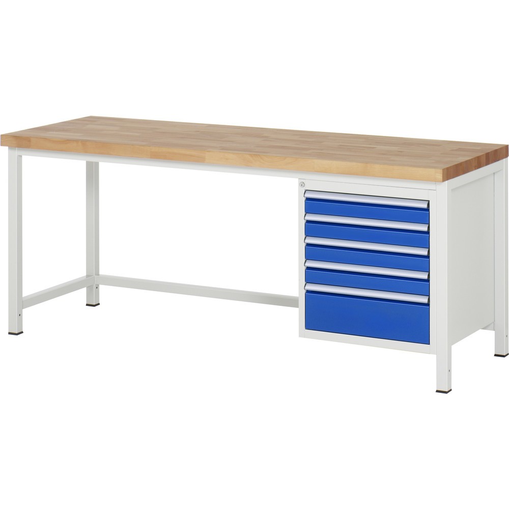 Produktabbildung Nr. 1: RAU Établi série 8000, HxlxP 840-1 040 x 2 000 x 700 mm, 5 tiroirs extractibles à 90 % 4 x 90, 1 x 180 mm, capacité de charge des tiroirs 100 kg