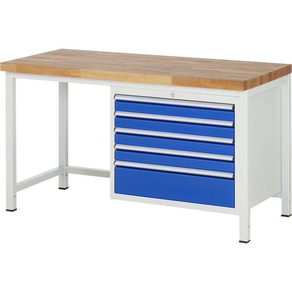 Produktabbildung Nr. 1: Établi RAU série 8000, HxlxP 840 x 1 500 x 700 mm, 5 tiroirs extractibles à 100 % 4 x 90, 1 x 180 mm, capacité de charge des tiroirs 75 kg