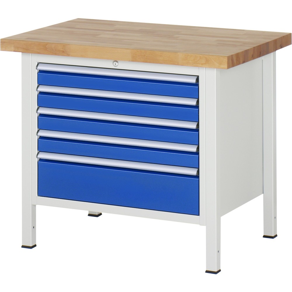 Produktabbildung Nr. 1: Établi RAU série 8000, HxlxP 840-1 040 x 1 000 x 700 mm, 5 tiroirs 100 % télescopiques 4 x 90, 1 x 180 mm, capacité de charge des tiroirs 75 kg
