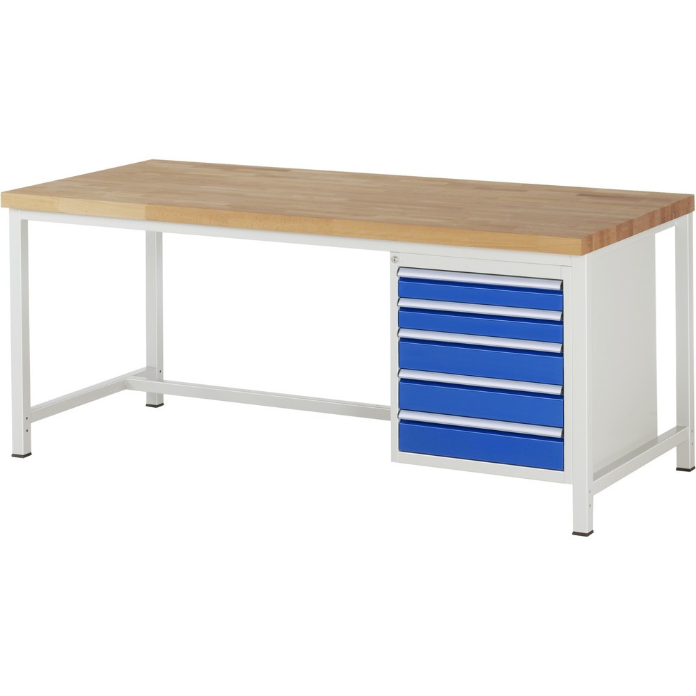 Produktabbildung Nr. 1: RAU Établi série 8000, HxlxP 840-1 040 x 2 000 x 900 mm, 5 tiroirs extractibles à 100 % 2 x 90, 3 x 120 mm, capacité de charge des tiroirs 100 kg