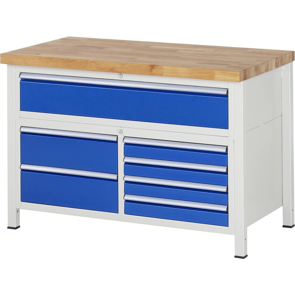 Produktabbildung Nr. 1: RAU Établi série 8000, 1 caisson triple, HxlxP 840-1 040 x 1 250 x 700 mm, 7 tiroirs extractibles à 90 % 4 x 90, 3 x 180 mm