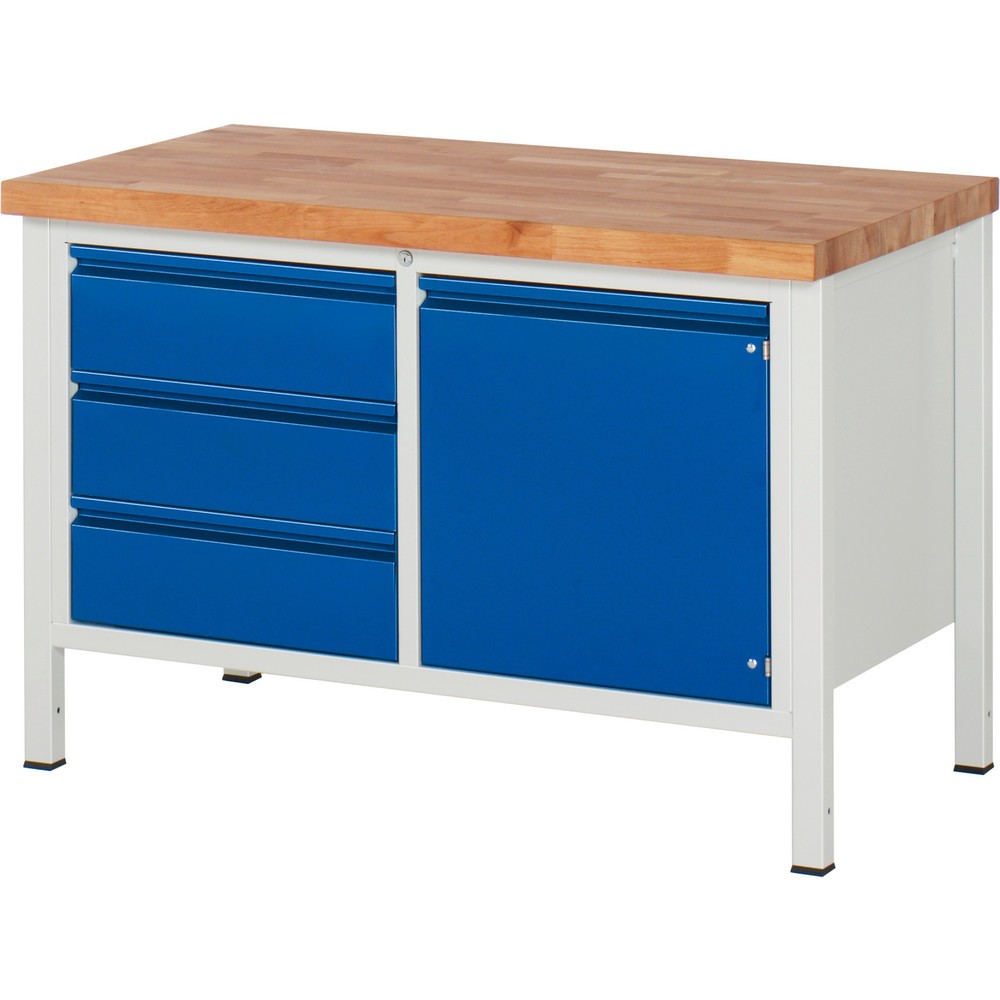 Produktabbildung Nr. 1: RAU Établi série 8000, 1 caisson double, 1 tablette, 1 porte battante, HxlxP 840-1 040 x 1 250 x 700 mm, 3 tiroirs extractibles à 90 %