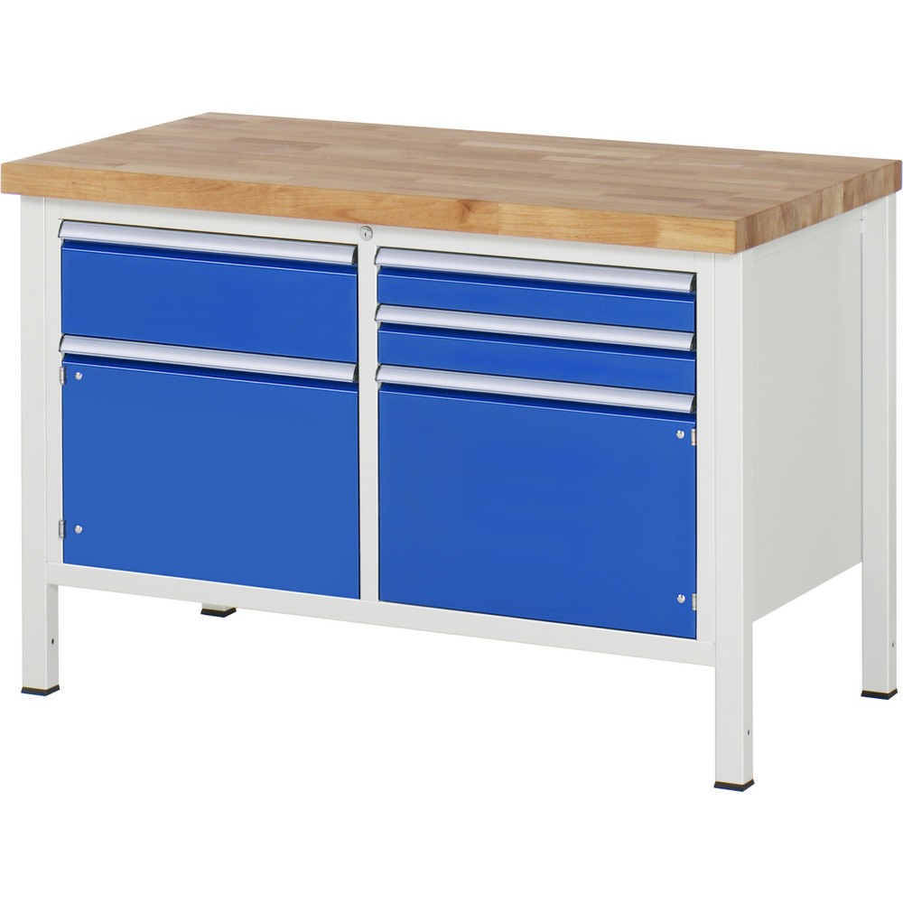 Produktabbildung Nr. 1: RAU Établi série 8000, 1 double caisson, 2 portes battantes, HxlxP 840-1 040 x 1 250 x 700 mm, 3 tiroirs