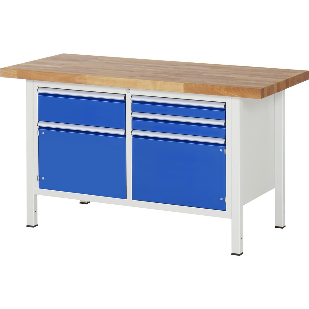 Illustration du produit: RAU Établi série 8000, 1 double caisson, 2 portes battantes, HxlxP 840 x 1 500 x 700 mm, 3 tiroirs
