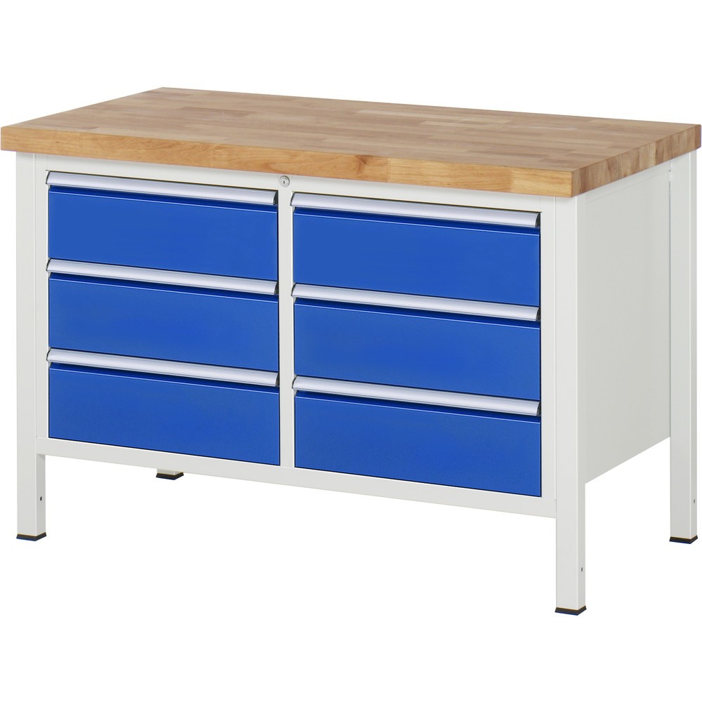 Produktabbildung Nr. 1: RAU Établi série 8000, 1 caisson double, HxlxP 840 x 1 250 x 700 mm, 6 tiroirs extractibles à 90 % 6 x 180 mm, capacité de charge des tiroirs 100 kg