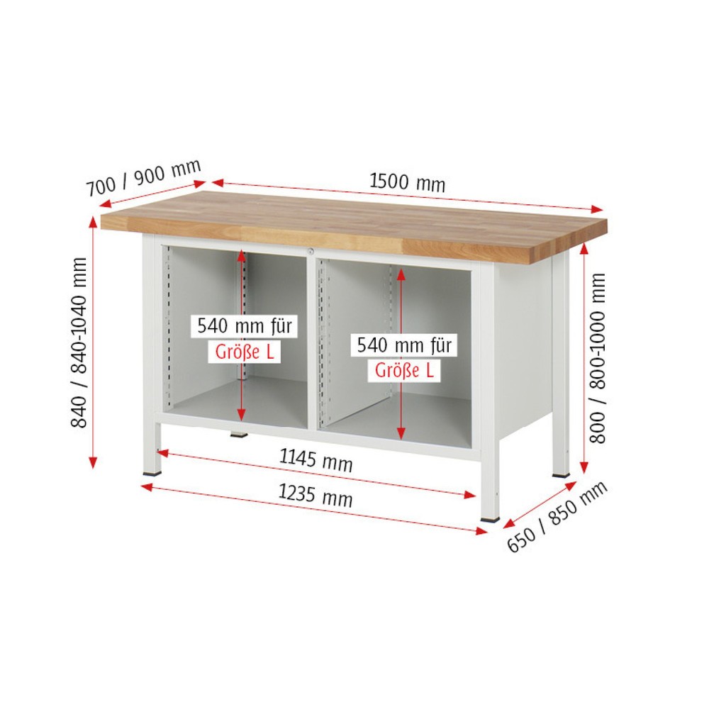 Produktabbildung Nr. 4: RAU Établi série 8000, 1 double caisson, HxlxP 840 x 1 500 x 700 mm, 6 tiroirs extractibles à 90 % 2 x 120, 2 x 150, 2 x 270 mm, capacité de charge des tiroirs 100 kg