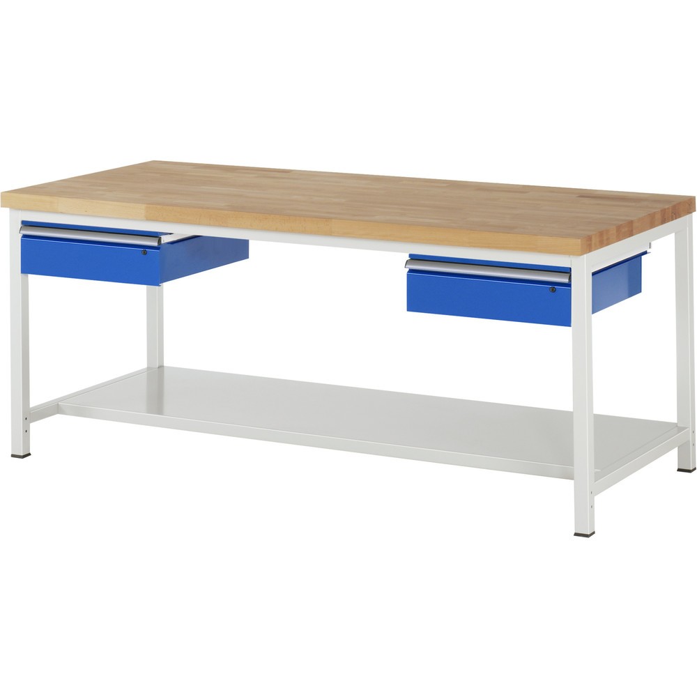 N° de l'image du produit 1 : RAU Établi série 8000, HxlxP 840-1 040 x 2 000 x 900 mm, 2 tiroirs, 1 tablette profondeur 650 mm