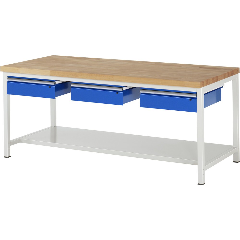 N° de l'image du produit 1 : RAU Établi série 8000, HxlxP 840 x 2 000 x 900 mm, 3 tiroirs, 1 tablette profondeur 650 mm