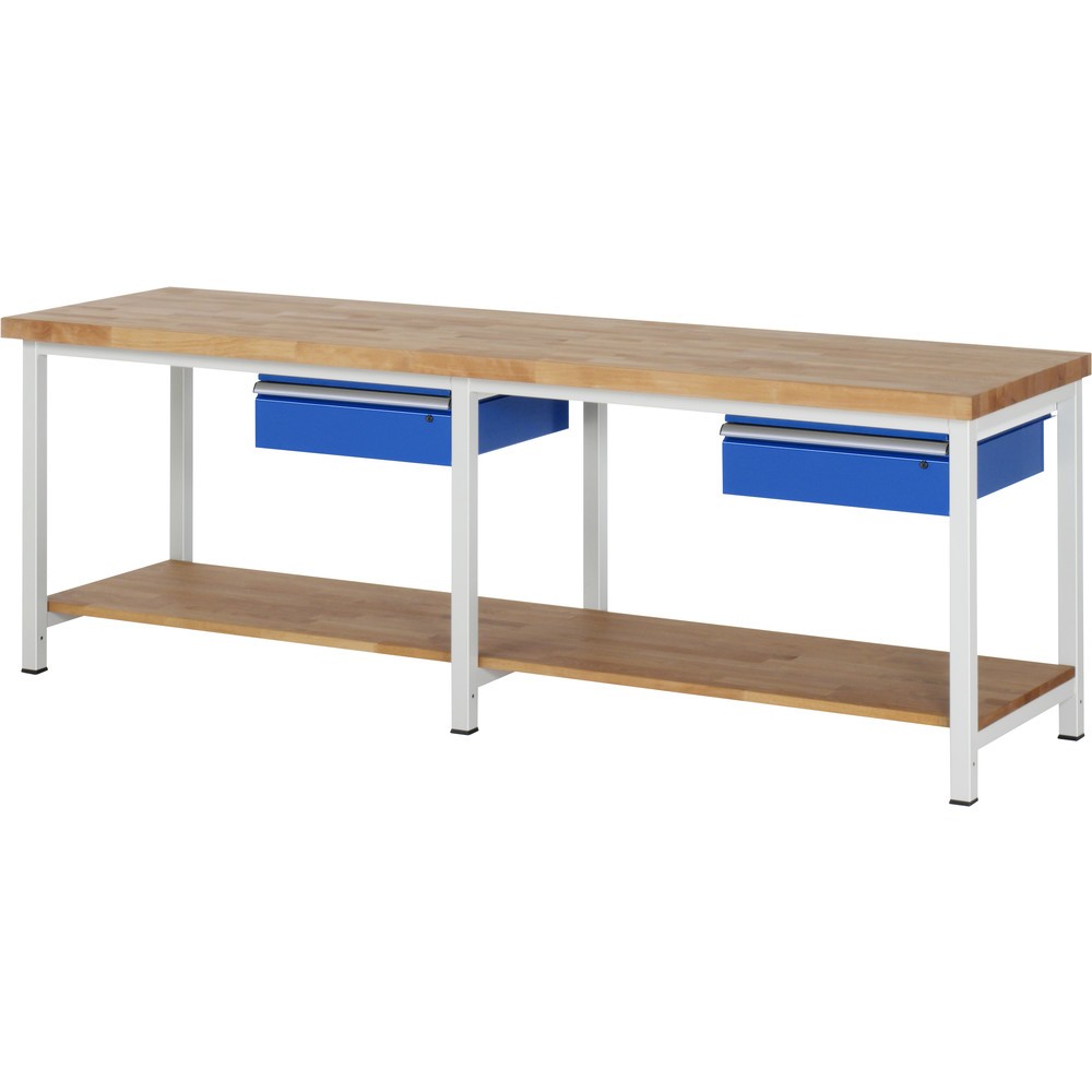 Illustration du produit: RAU Établi série 8000, HxlxP 840- 1 040 x 2 500 x 700 mm, 2 tiroirs, tablette inférieure