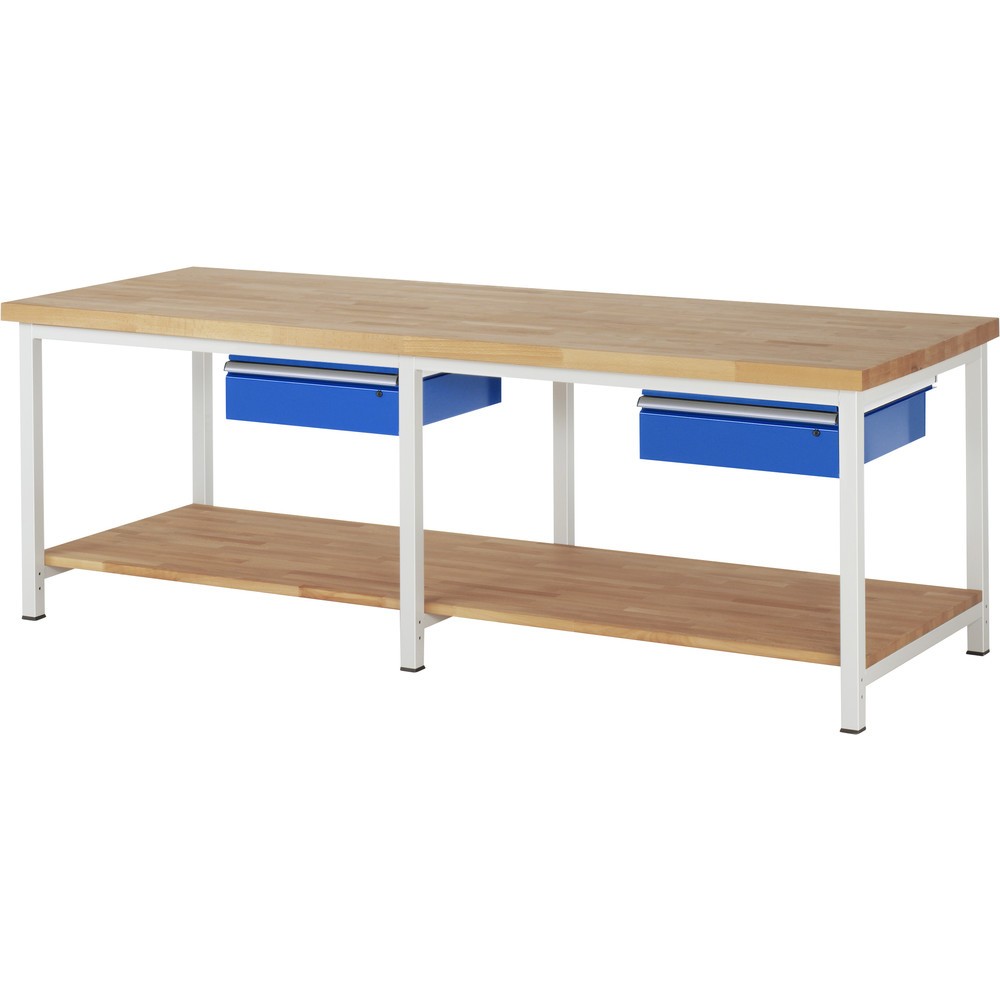 Illustration du produit: RAU Établi série 8000, HxlxP 840- 1 040 x 2 500 x 900 mm, 2 tiroirs, tablette inférieure