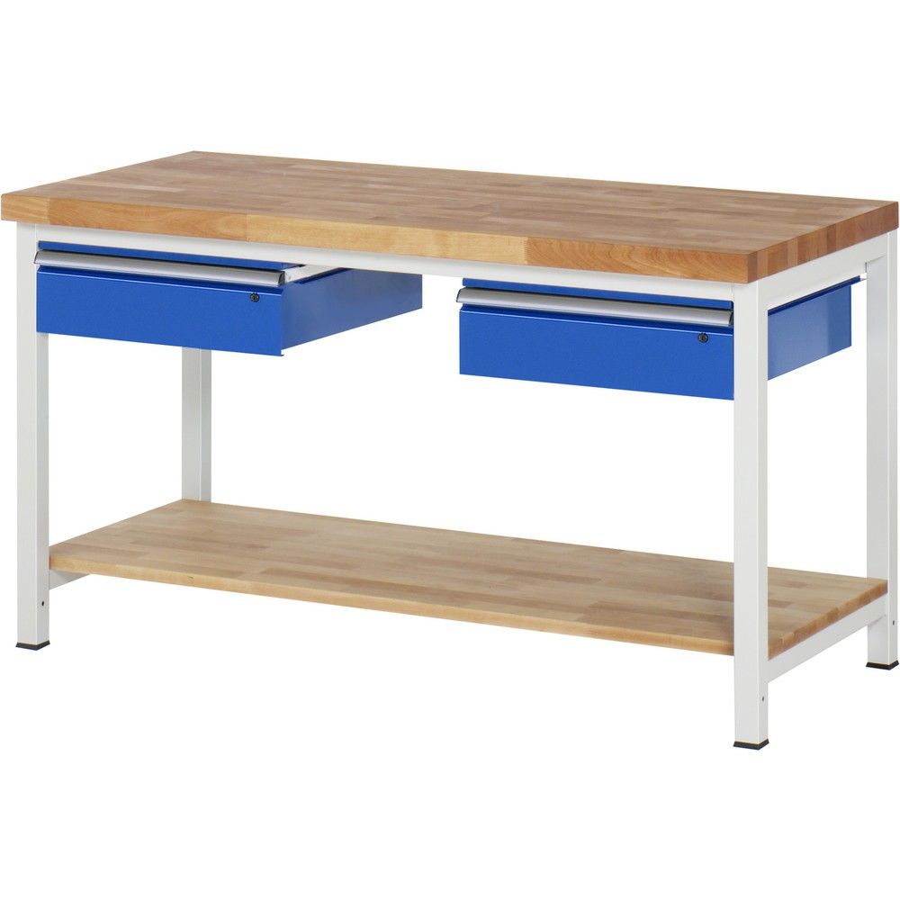 Illustration du produit: RAU Établi série 8000, HxlxP 840-1 040 x 1 500 x 700 mm, 2 tiroirs, 1 tablette en hêtre massif profondeur 557 mm